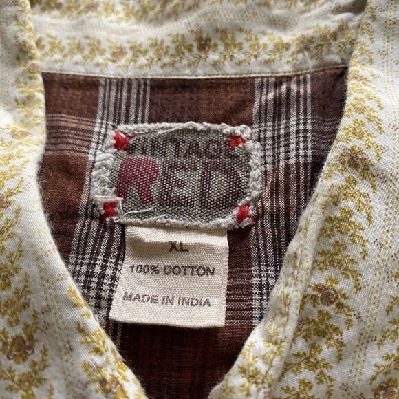 Vintage Red Men’s XL Western Snap Button Long Sleeve Shirt Floral‎ Yellow Rose - Picture 4 of 10